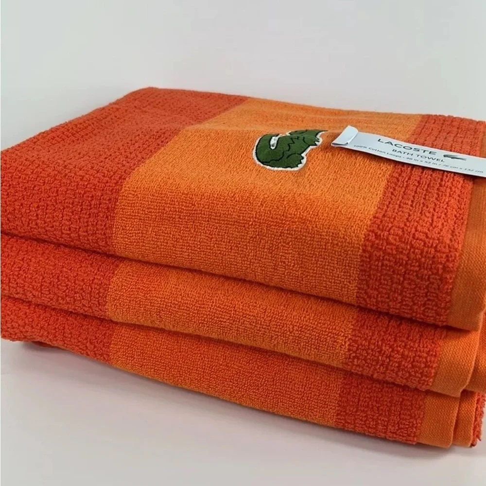 Lacoste ~ Orange Bath Towel 100% Cotton 30"x52" Big Crocodile Logo NWT&Beautiful - Picture 3 of 7